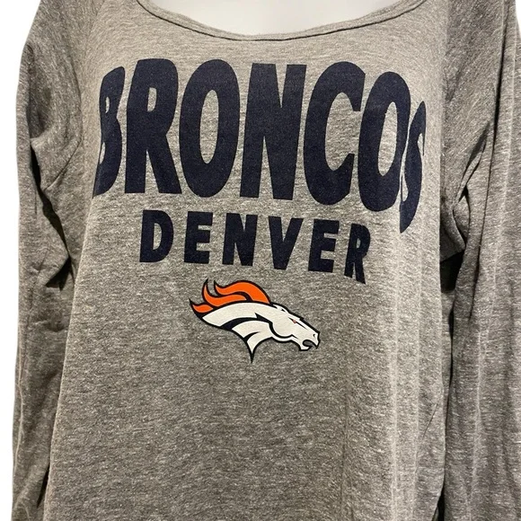 NFL TEAM APPAREL DENVER BRONCOS Womens Grey Long Sleeve TShirt Size XL - Picture 2 of 10